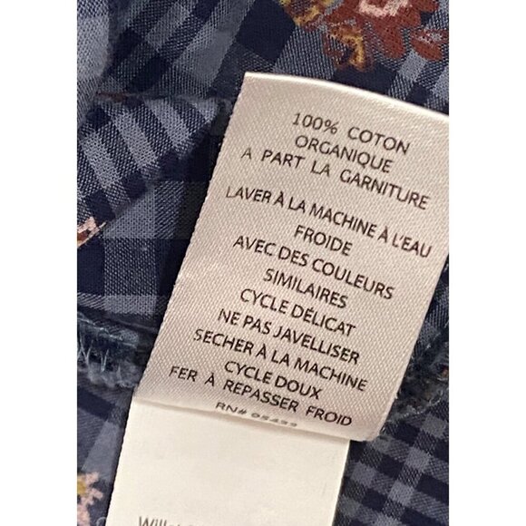 Toad & Co Womens XS Blue Plaid Floral Embroidered 3/4 Sleeve Blouse 100% Cotton - Picture 8 of 11